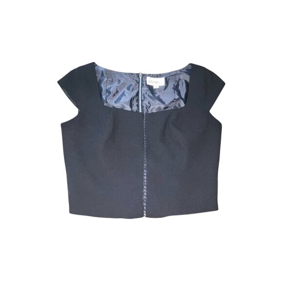 Item... VINTAGE USA? Women's Size 6 Cropped Black Ladder Cutout Zip Back Blouse - Picture 3 of 12